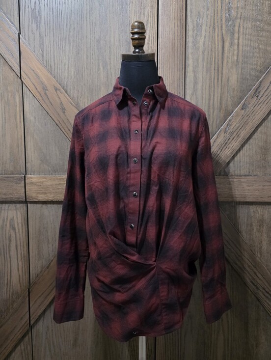 All Saints Tops - All Saints Plaid Twist-Hem Button Down Shirt